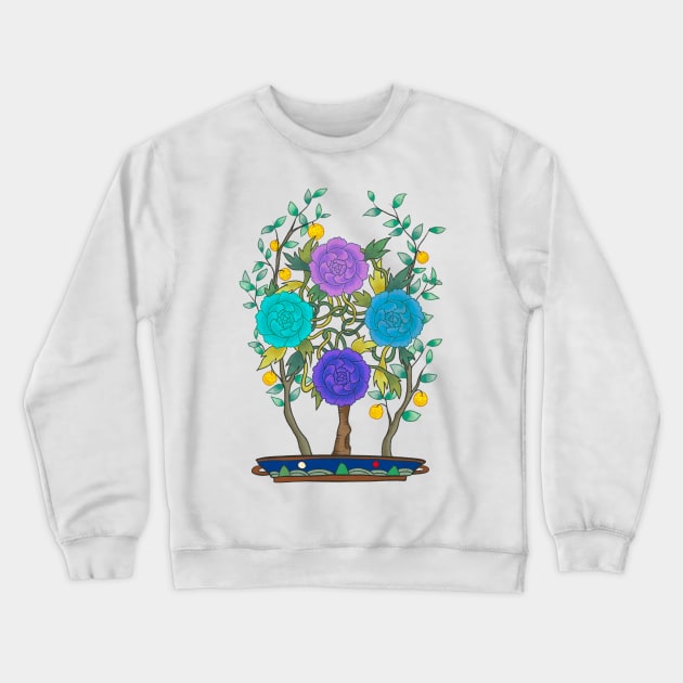 Minhwa: Peony and Citron Tree C Type Crewneck Sweatshirt by koreanfolkpaint